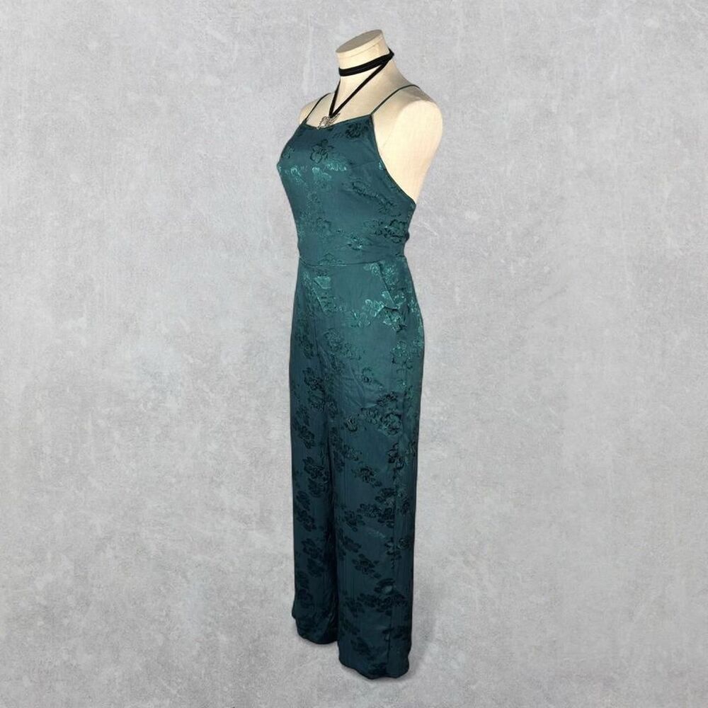 Urban Outfitters Emerald Green “Lily” Floral Jacquard Lace-Up Jumpsuit - Picture 2 of 8